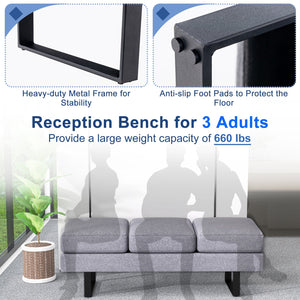 Waiting Room Bench Seating Long Bench with Metal Frame Leg-Gray view 6