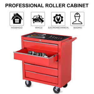 5 Drawer Roller Tool Chest, Mobile Lockable Toolbox, Storage Organizer with Handle for Workshop Mechanics Garage, Red