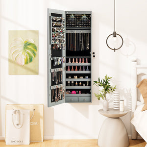 Wall and Door Mounted Mirrored Jewelry Cabinet with Lights-Gray view 2