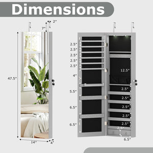 Wall and Door Mounted Mirrored Jewelry Cabinet with Lights-Gray view 5