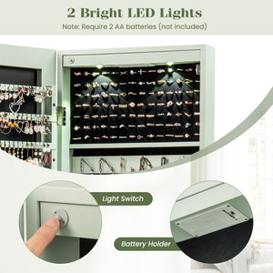 Wall and Door Mounted Mirrored Jewelry Cabinet with Lights-Green view 9