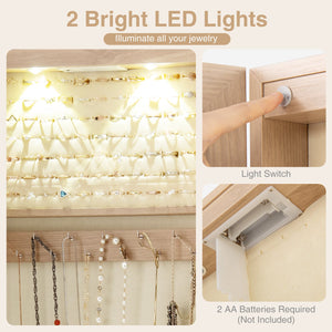 Wall and Door Mounted Mirrored Jewelry Cabinet with Lights-Natural view 8