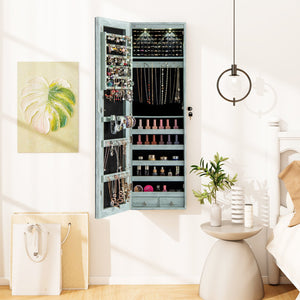 Wall and Door Mounted Mirrored Jewelry Cabinet with Lights-Navy view 3
