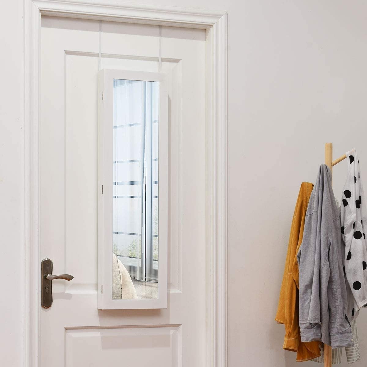 Wall Door Mounted Mirrored Jewelry Cabinet Storage Organizer-White view 2