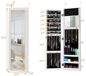 Wall Door Mounted Mirrored Jewelry Cabinet Storage Organizer-White view 4