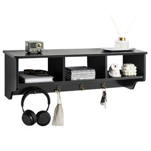 Wall Mount Cubby Organizer Hooks Entryway Storage Shelf-Black view 8