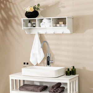 Wall Mount Cubby Organizer Hooks Entryway Storage Shelf-White view 2
