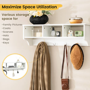Wall Mount Cubby Organizer Hooks Entryway Storage Shelf-White view 3