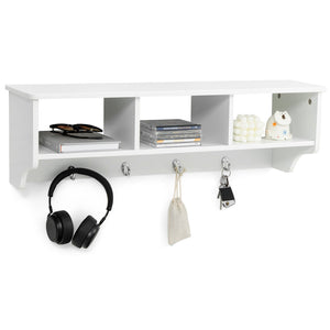 Wall Mount Cubby Organizer Hooks Entryway Storage Shelf-White view 8