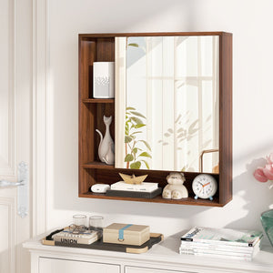 Wall Mounted, Bathroom Cabinet with Mirror Single Door-Walnut view 2