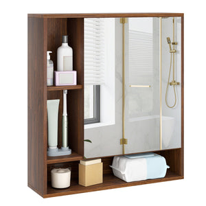 Wall Mounted, Bathroom Cabinet with Mirror Single Door-Walnut view 4