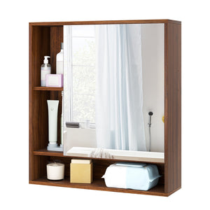 Wall Mounted, Bathroom Cabinet with Mirror Single Door-Walnut view 6