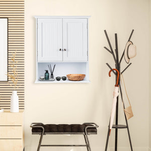 Wall Mount Bathroom Cabinet Storage Organizer with Doors and Shelves-White view 2