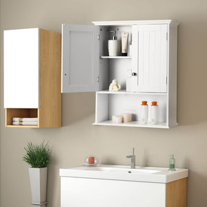 Wall Mount Bathroom Cabinet Storage Organizer with Doors and Shelves-White view 3