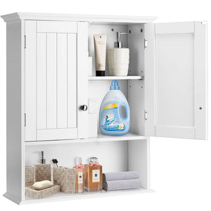 Wall Mount Bathroom Cabinet Storage Organizer with Doors and Shelves-White view 4
