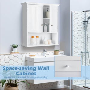 Wall Mount Bathroom Cabinet Storage Organizer with Doors and Shelves-White view 7