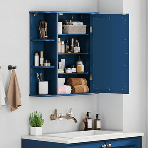 Wall-Mounted Bathroom Mirror Cabinet with Storage Shelves-Blue view 3
