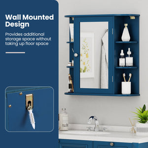 Wall-Mounted Bathroom Mirror Cabinet with Storage Shelves-Blue view 9