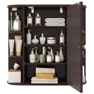 Wall-Mounted Bathroom Mirror Cabinet with Storage Shelves-Brown view 4