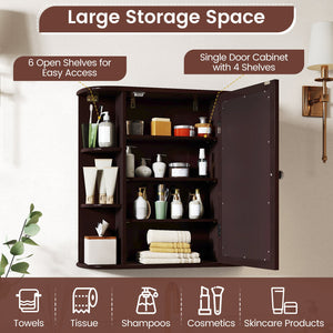 Wall-Mounted Bathroom Mirror Cabinet with Storage Shelves-Brown view 7