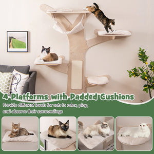 Wall-Mounted Cat Tower with Hammock Platforms and Sisal Scratching Mat-Natural view 6