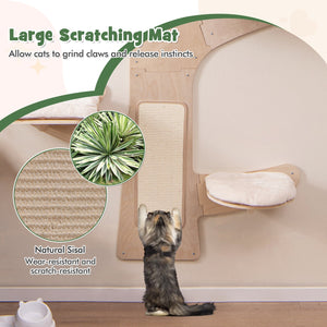 Wall-Mounted Cat Tower with Hammock Platforms and Sisal Scratching Mat-Natural view 8