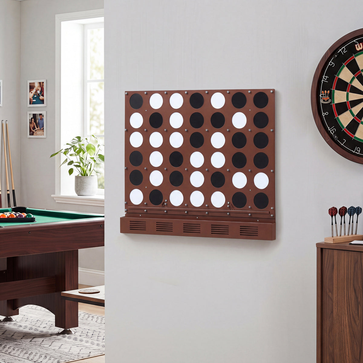 Wall-mounted Metal Connect-4 Game with Acrylic Discs-Walnut view 2