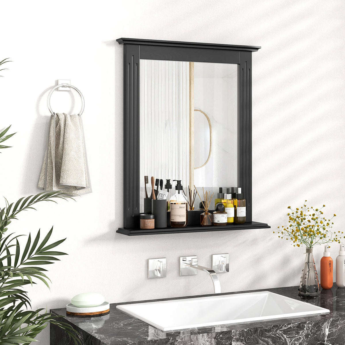 Wall-Mounted Multipurpose Vanity Mirror with Shelf-Black view 2