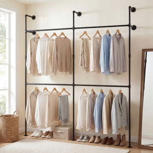Wall Mounted Pipe Clothing Rack with 4 Hanging Rods-Black view 2