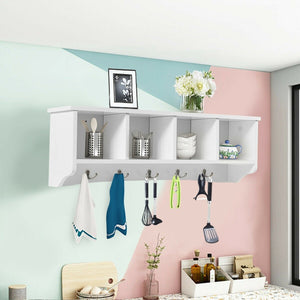 Wall-Mounted Storage Cabinet Hanging Entryway Shelf Coat Rack view 2