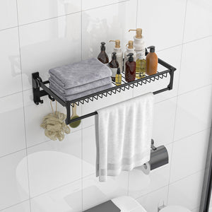 Wall Mounted Towel Shelf with Adjustable Towel Bar and Movable Hooks No Assembly Required view 2