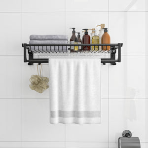 Wall Mounted Towel Shelf with Adjustable Towel Bar and Movable Hooks No Assembly Required view 3