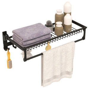 Wall Mounted Towel Shelf with Adjustable Towel Bar and Movable Hooks No Assembly Required view 4