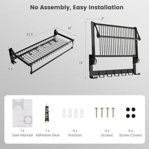 Wall Mounted Towel Shelf with Adjustable Towel Bar and Movable Hooks No Assembly Required view 5