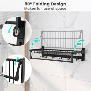 Wall Mounted Towel Shelf with Adjustable Towel Bar and Movable Hooks No Assembly Required view 8