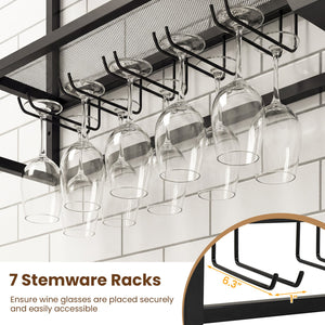 Wall Mounted Wine Rack 47 inches Large Floating Bar Shelves-Black view 8