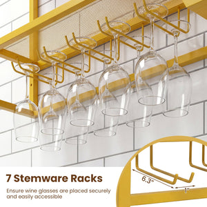 Wall Mounted Wine Rack 47 inches Large Floating Bar Shelves-Gold view 6