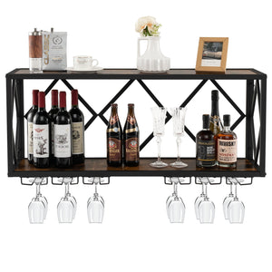Wall Mounted Wine Rack for 39 Bottles and 12 Glasses view 4