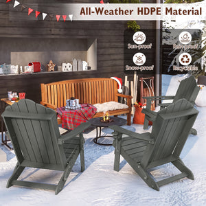 Weather Resistant HDPE Folding Adirondack Chair with High Backrest for Backyard-Gray view 4