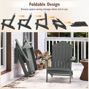 Weather Resistant HDPE Folding Adirondack Chair with High Backrest for Backyard-Gray view 6