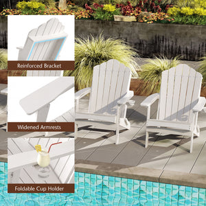 Weather Resistant HDPE Folding Adirondack Chair with High Backrest for Backyard-White view 7
