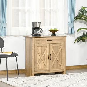 Farmhouse Sideboard Buffet Cabinet, Storage Cabinet with Barn Doors, Distressed Brown