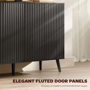 Buffet Cabinet with Storage Modern Fluted Sideboard with Adjustable Shelves Wood Legs for Dining Room – view 10