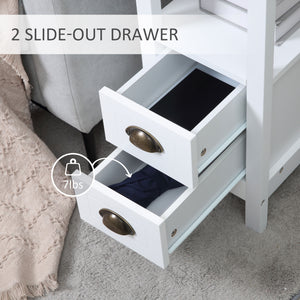 Slim End Table with 2 Drawers and Storage Shelf, Sofa Side Table for Living Room, Narrow Nightstand, White