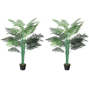 5FT Artificial Palm Tree Set of 2, Fake Tropical Tree with Lifelike Leaves, Faux Plant in Pot for Indoor Decoration, Green