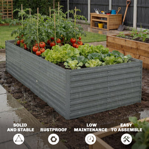 8' x 4' x 2' Raised Garden Bed, Galvanized Planter Box for Growing Flowers, Herbs and Vegetables, Light Grey