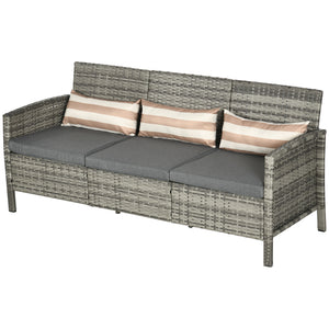 3-Seater Wicker Sofa, PE Rattan Outdoor Couch Conversation Furniture with Removable Cushions for Patio