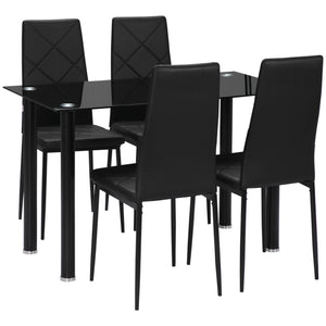 Dining Table and Chairs Set for 4, Modern 5 Pieces Kitchen Table Set with Glass Table, Padded Seat and Steel Frame