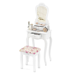 Makeup Dressing Table and Bench 3 Drawers and Cushioned Stool for Girls-White view 4