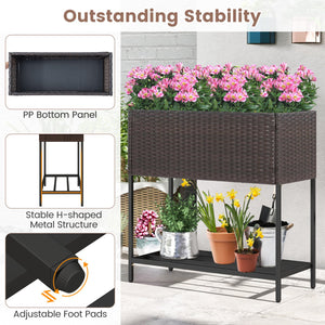 Wicker Raised Garden Bed with Storage Shelf and Removable Liner for Flowers view 6